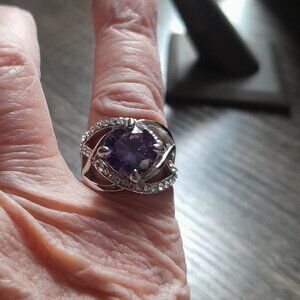 Square Shaped Amethyst & White Sapphire Ring (NWOT)